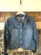 Berek Jean Jacket Hand Decorated with Rhinestone Buttons Back with Embroidery