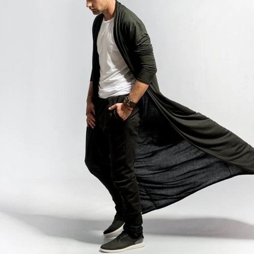 Cappotto lungo uomo giacca a vento outwear lunghezza caviglia cardigan giacca trench uk - Foto 10 di 22