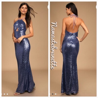 NWT Lulu's Large Shimmering Dream Periwinkle Sequin Halter Mermaid