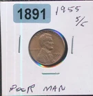 LINCOLN CENT - 1955-P - POOR MAN 'S DOUBLE DATE 5/5 - #1891 BU