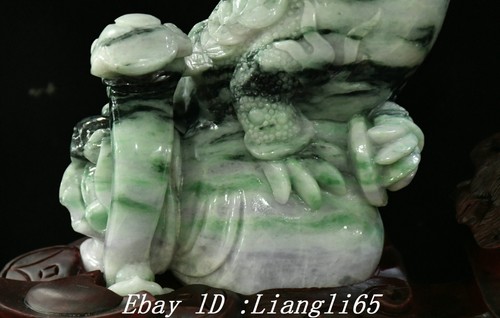 12" 100% Hielo Verde Esmeralda Jadeíta Tallado Sapo Vómitos Dinero Ruyi Estatua - Imagen 3 de 16