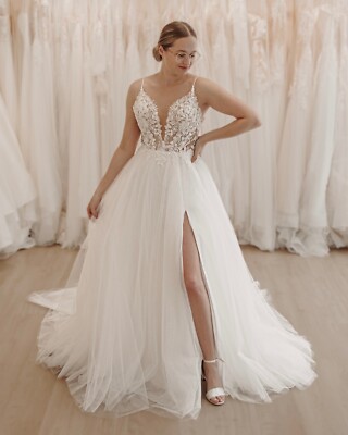 Summer Illusion Beaded Wedding Dress Bridal Gown 2-28W Custom made Plus  Size | eBay
