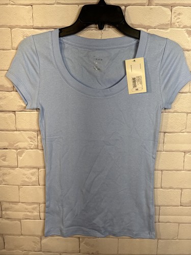 Women’s Slim Fit Short Sleeve Ribbed Scoop Neck T-Shirt- A New Day Light Blue XS