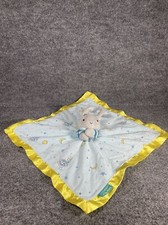 Goodnight Moon Bunny Lovey Baby Plush Security Blanket Blue Yellow Satin Trim