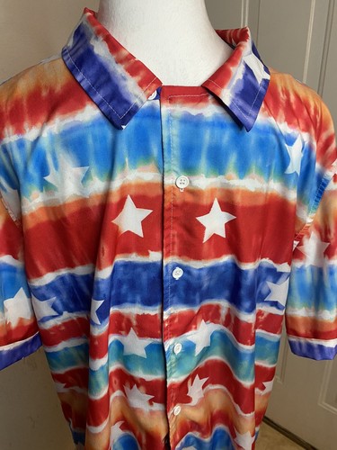 Camisa para hombre con botones patriótica roja blanca azul estrella talla mediana - Imagen 2 de 2