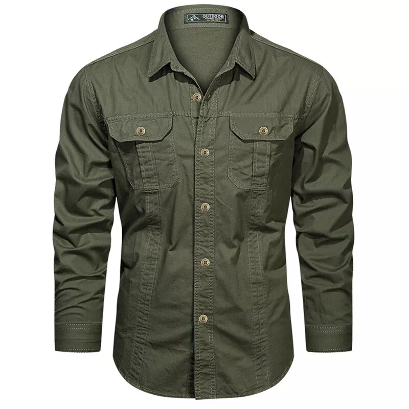 Mens Work Shirts Military Long Sleeves Air Force Army Cotton Casual Shirts Tops - Image 2 of 4