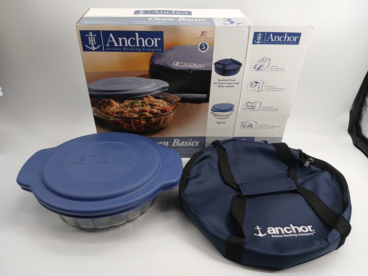 Piece Set Anchor Hocking Oven Basics Glass Casserole Dish Lid Insulated  Tote