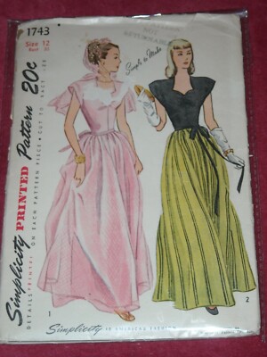 1956 SIMPLICITY #1743 - LADIES GORGEOUS FLOOR LENGTH EVENING GOWN PATTERN  12FF | eBay