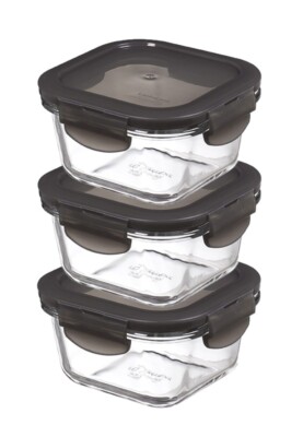 LocknLock: 3x Boroseal quadratisch 300ml grauer Deckel (LLG205G/3)