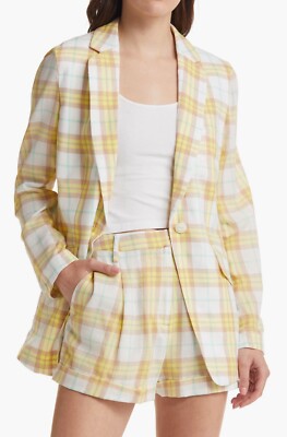 Rag and Bone Margot Plaid Blazer Yellow Plaid 100% Size