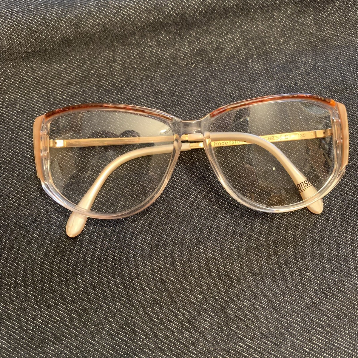 NEW NOS VTG Rodenstock 80 90s Plastic Frame Glasses Brown Gold