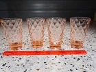(4) 9oz Flat Tumblers by Jeanette Glass Chantilly Pink Diamond Optic Saturn Base