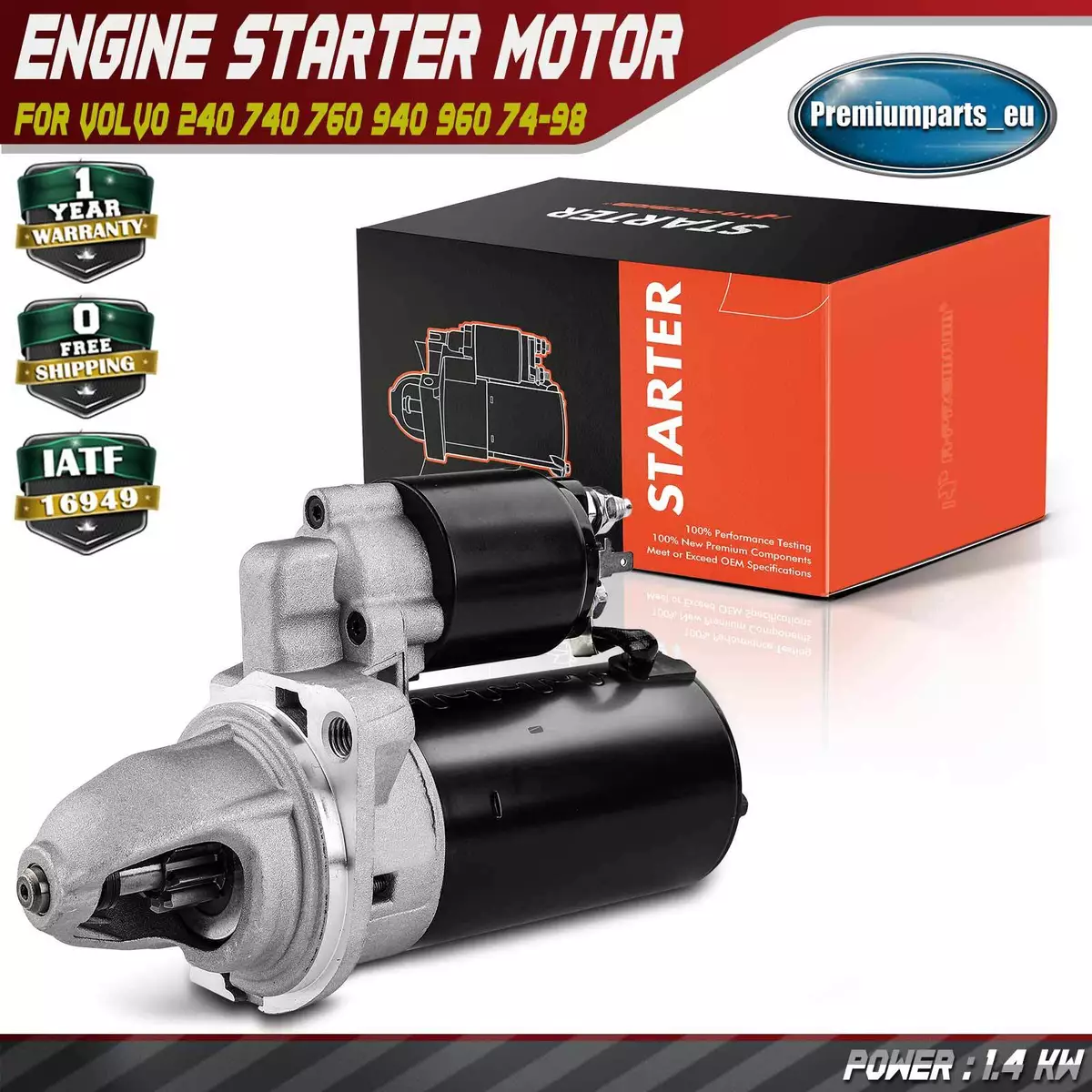 Starter Motor for Volvo 240 740 760 940 960 74 98 2.0 2.1 2.3 1357199 0001108088