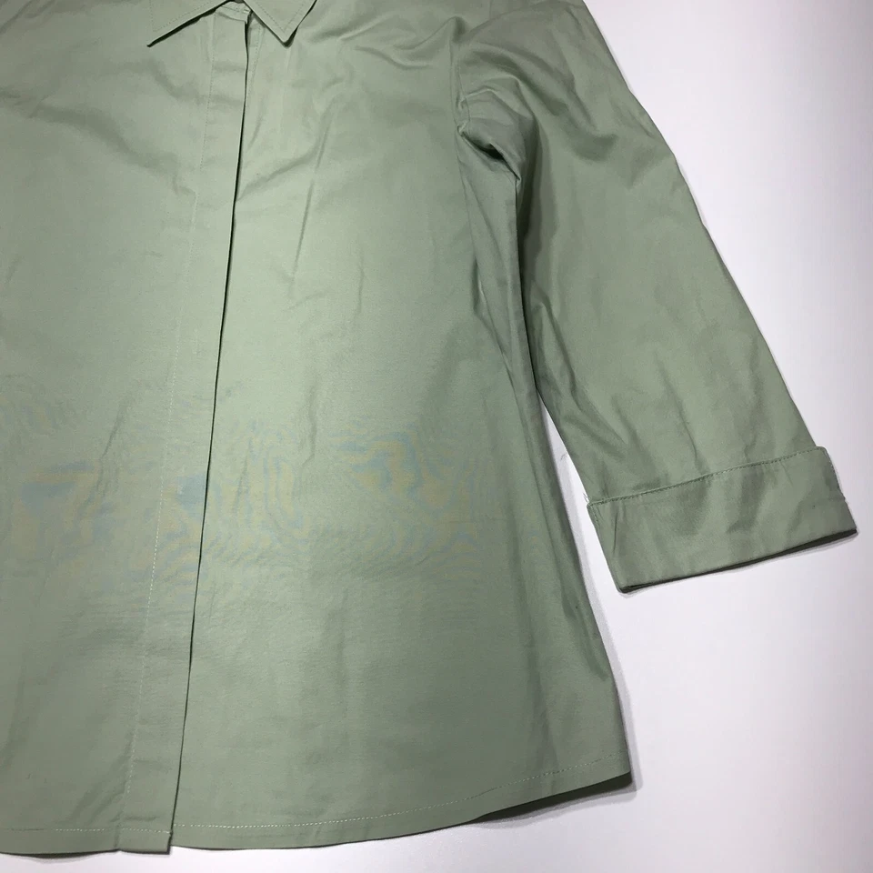 Top deportivo Geoffrey Beene para mujer talla 6 puños manga 3/4 botón oculto verde Foto 4 de 4