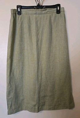 Vintage 90s Harbor Benard Women's A-Line  Green Sage Linen Skirt Sz 10