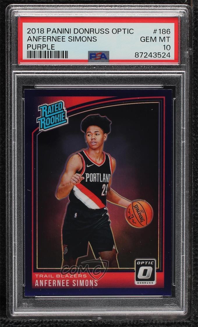 2018 Donruss Optic Rated Purple Prizm Anfernee Simons #186 PSA 10 Rookie RC 02au