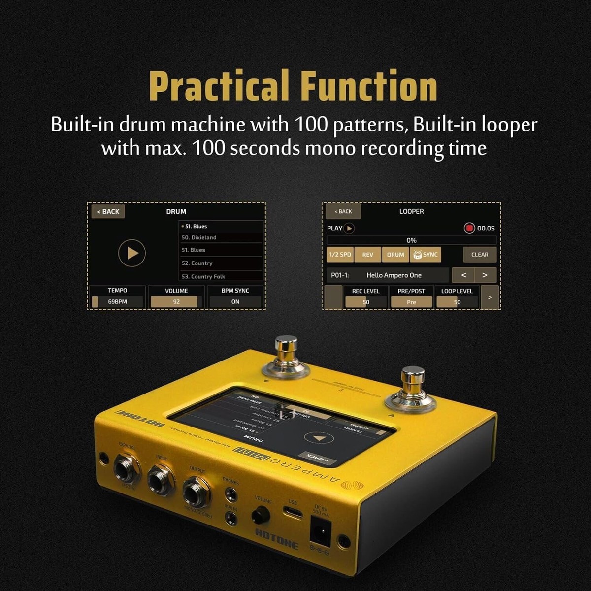 Hotone MP-50MG Ampero Mini Marigold Guitar Multi-Effects