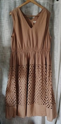  NWT Haven Well Within Honeycomb Eyelet Midi Dress Khaki XL Organic Cotton
