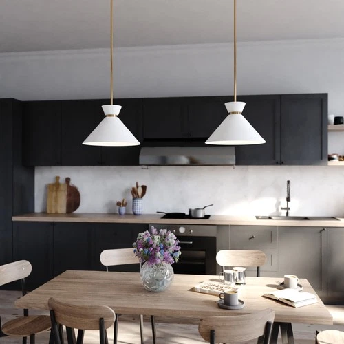 Vaxcel Lighting P0398 Racine 15"W Pendant - Matte White / Natural Brass - Picture 9 of 12