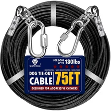 Dog Leads for Yard, 75ft Tie Out Runner Steel Wire Cable, Heavy Duty Pet Teth...