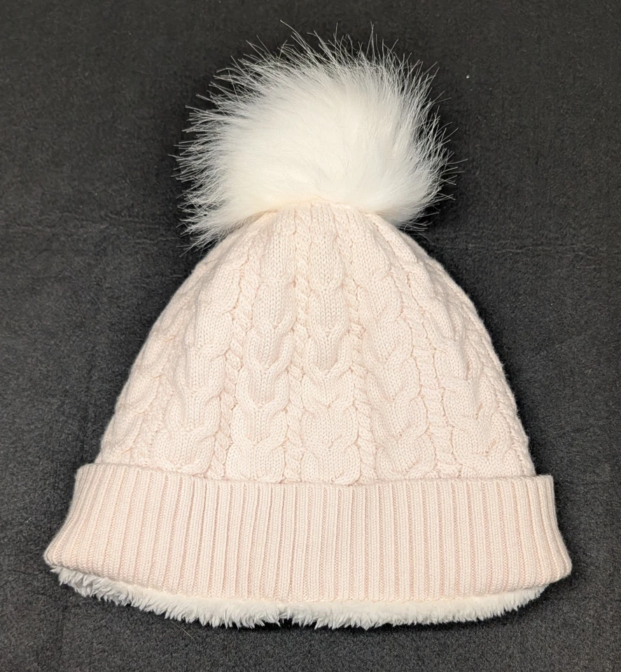 Lululemon 粉色电缆针织 Pom Pom 豆豆帽带毛皮均码美利奴羊毛 — 第 2/4 张图片