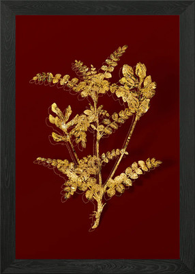 Gold Botanical auf Rot Gerahmtes Wandbild Poster Leinwanddruck Bild