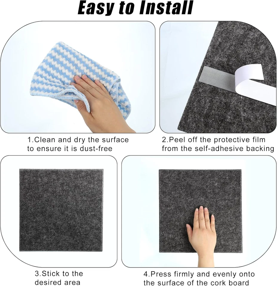 Large Cork Board 36" X 24", 6 Pack Felt Wall Tiles with 30 Pcs Pushpins, Bulleti - Image 4 of 4