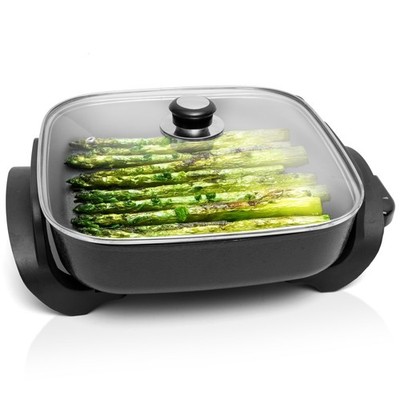 Square Nonstick Electric Skillet With Lid, Aluminum 12x12 Inch Electric Fryin...