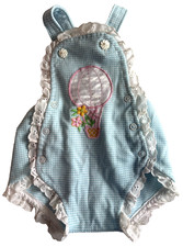 Vintage 1970-80s Carters Light Blue Overalls Flowers Balloon Baby 12M months