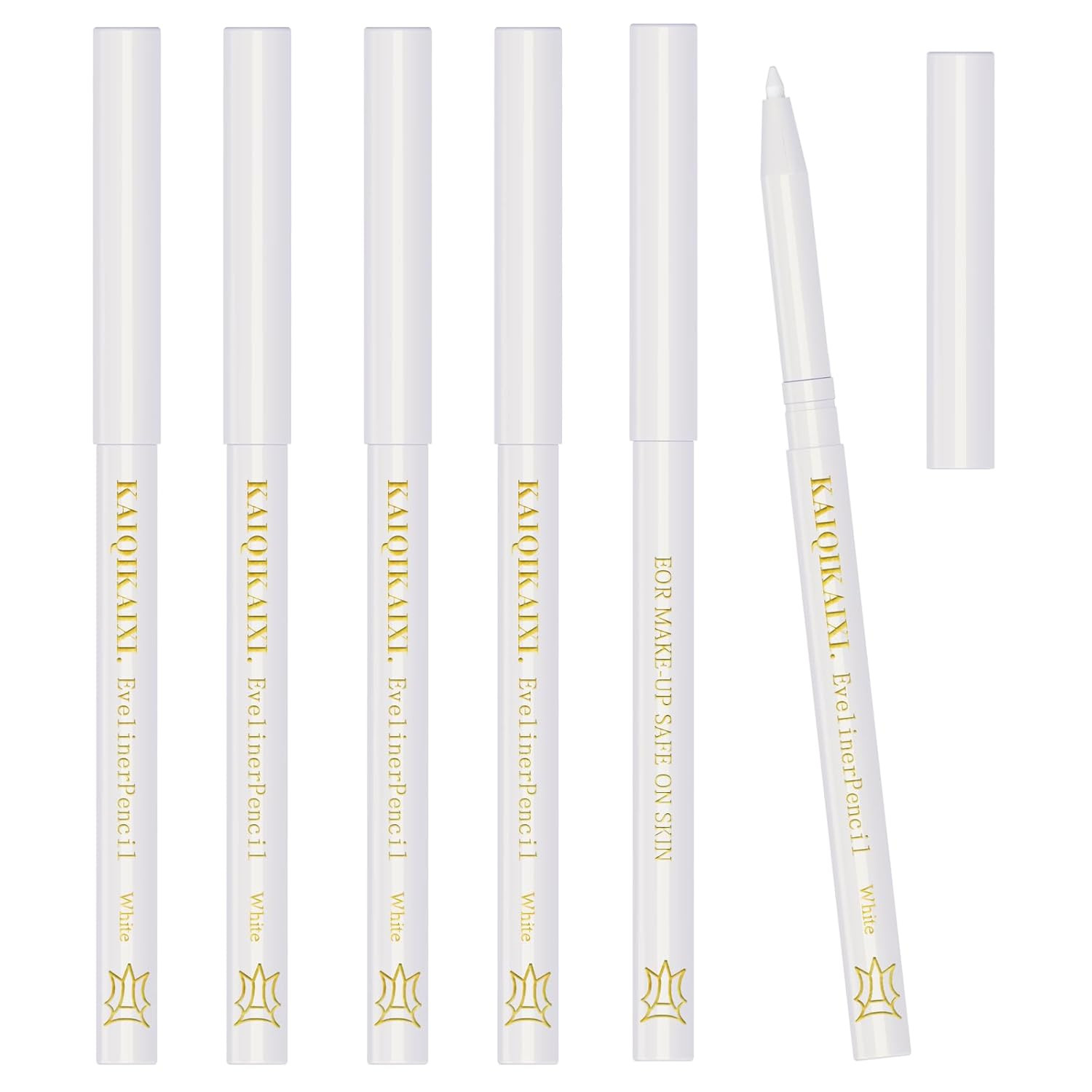6Pcs White Eyeliner Pencils Professional Use as Highlighter,Lip Line Pen Long-La