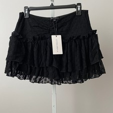 Cotton Candy LA L Whimsigoth Coquette Black Mini Skirt Ruffle Tiered Floral Boho