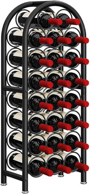 Metal Wine Rack Freestanding Floor 23 Bottle Storage Organizer with Handle Black