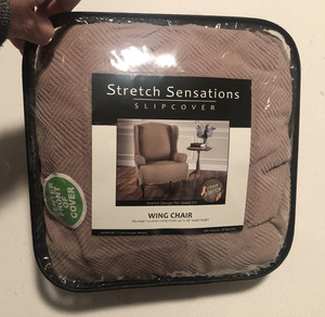 New Stretch Sensations Wing Chair Slipcover Camel Tan Taupe Furniture Cover