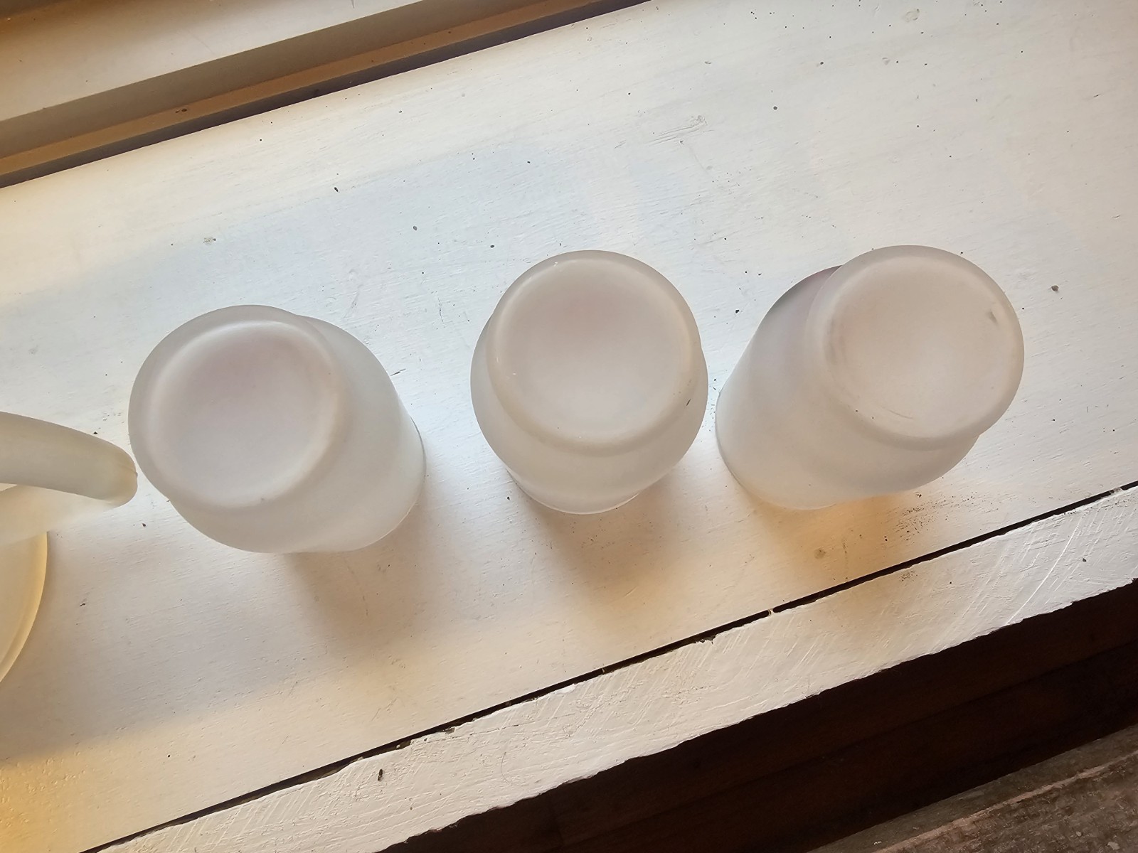 Hazel Atlas VTG Frosted Pitcher with 6 Glasses Apple Juice Set Star Bottom EUC!!