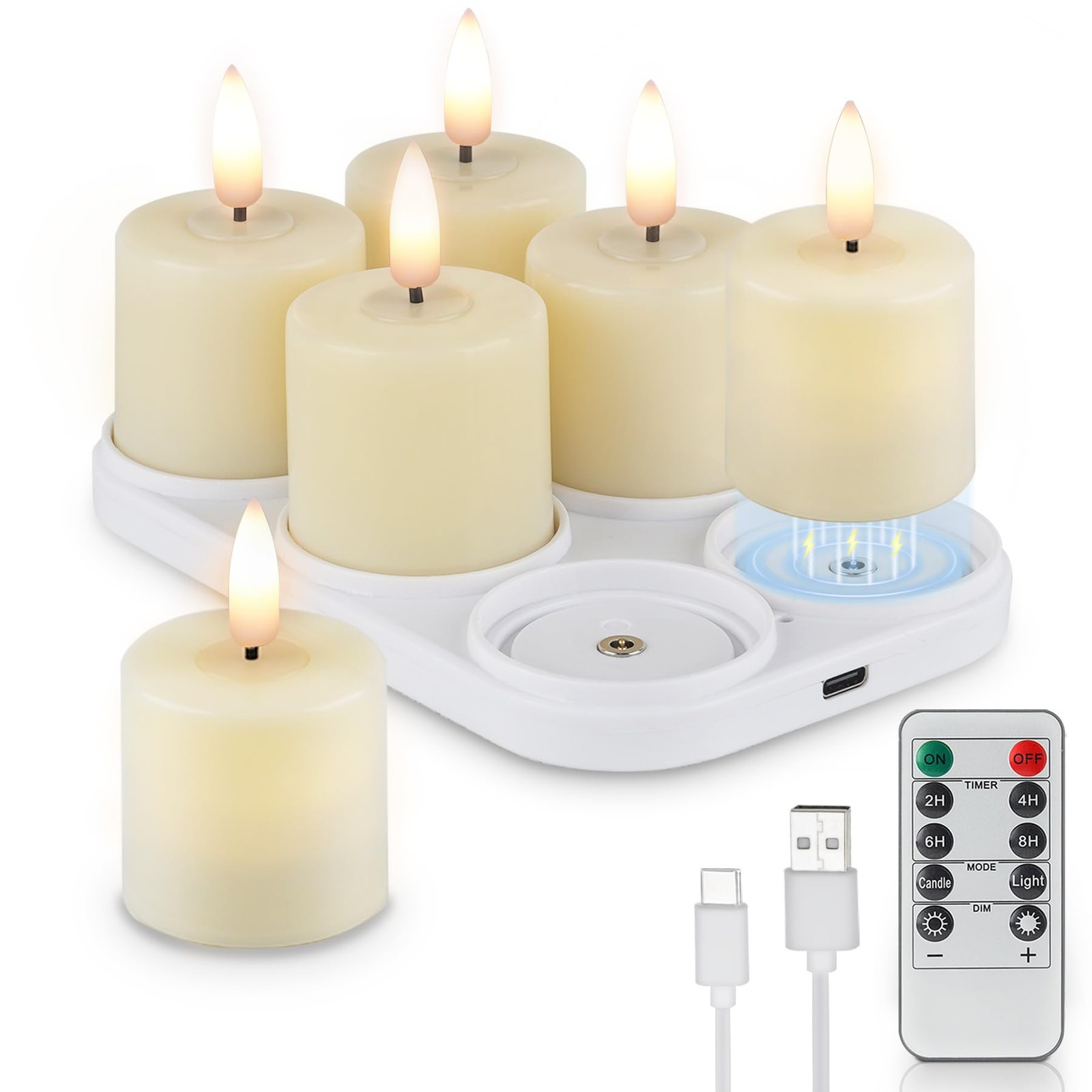 Rechargeable Flameless Votive Candles with Timer, LED Tealig