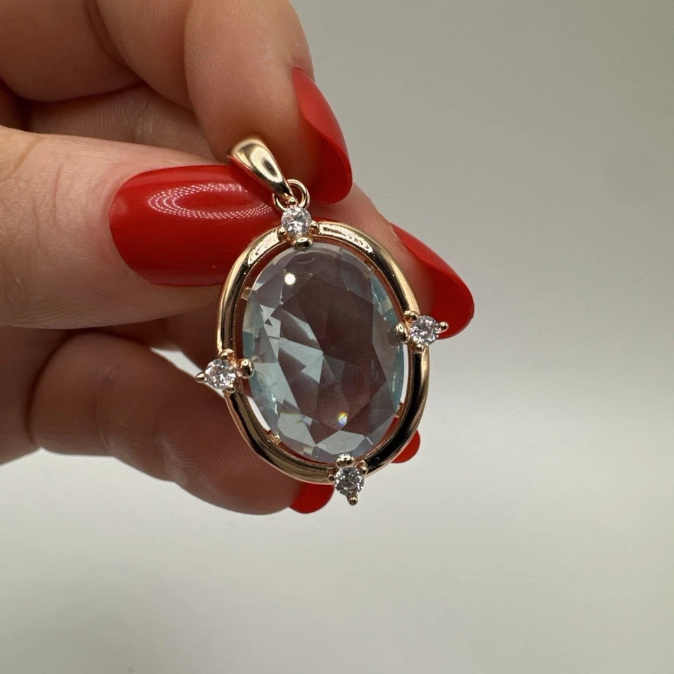 Colgante grande de aguamarina de oro enrollado de 14 quilates estilo Art Deco con sello 585RG Foto 2 de 4