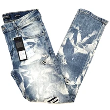Black Light Men Jeans Stretch Slim Straight Fit Indigo Distressed Rip Denim