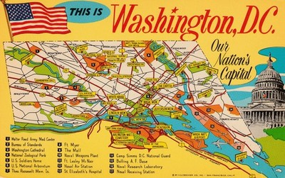 L@@K Washington D.C. Map Postcard showing Griffith Stadium - Washington Senators