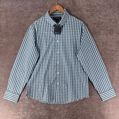 Mizzen+Main Leeward Trim No Tuck Teal Button-Up Dress Shirt Men s Large $158 NWT
