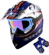 1Storm Youth Kids Full Face Helmet Street Bike + MG Glove Bundle Size Large