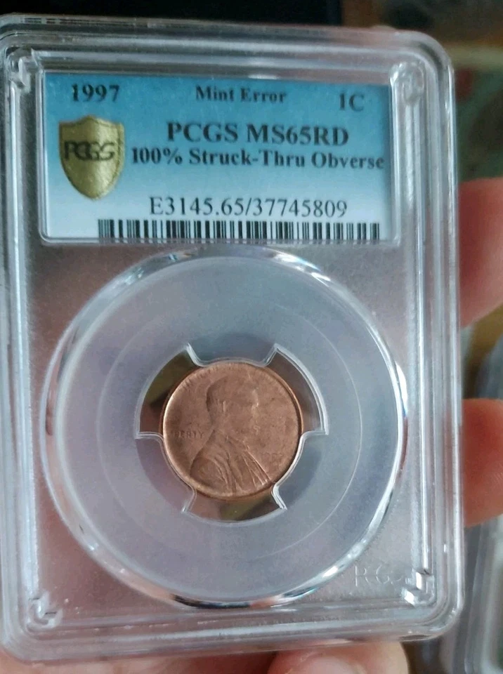 1997 Penny 100% Struck Thru..Obv PCGS MS65Red Mint Error - Image 3 of 4