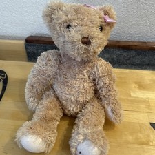 FAO Schwarz Brown Teddy Bear with pink bow Soft Plush Stuffed Animal Toy 15  