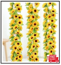 2 Pcs Artificial Sunflower Garland,Sunflower Vine with Leaves,Hanging Garland wi
