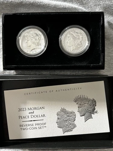 2023 Morgan & Peace Dollar Silver "Reverse Proof" Two-Coin Set With Box And COA