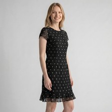 VINTAGE 90's Ann Taylor Petite Size 6P Cap Sleeve Flounce Hem Little Black Dress
