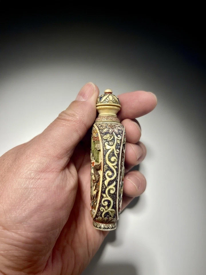 Antique Chinese Hand Carved Qing Dynasty Qian Long Era Snuff Bottle signed - Image 4 of 4