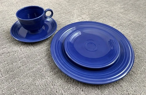 4 Pc Place Setting Vintage Blue Fiestaware  1936-1943 Plates Saucer Ring Cup