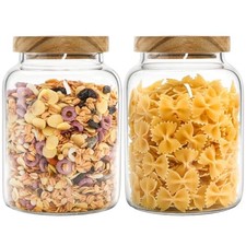 2 Pack 42 FL OZ 1250ml Glass Storage Jars with Wooden Lids, Glass Food