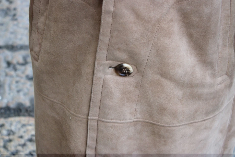 Cappotto Pelle Montone Beige Vintage Anni '70 Lungo taglia L - Immagine 4 di 4