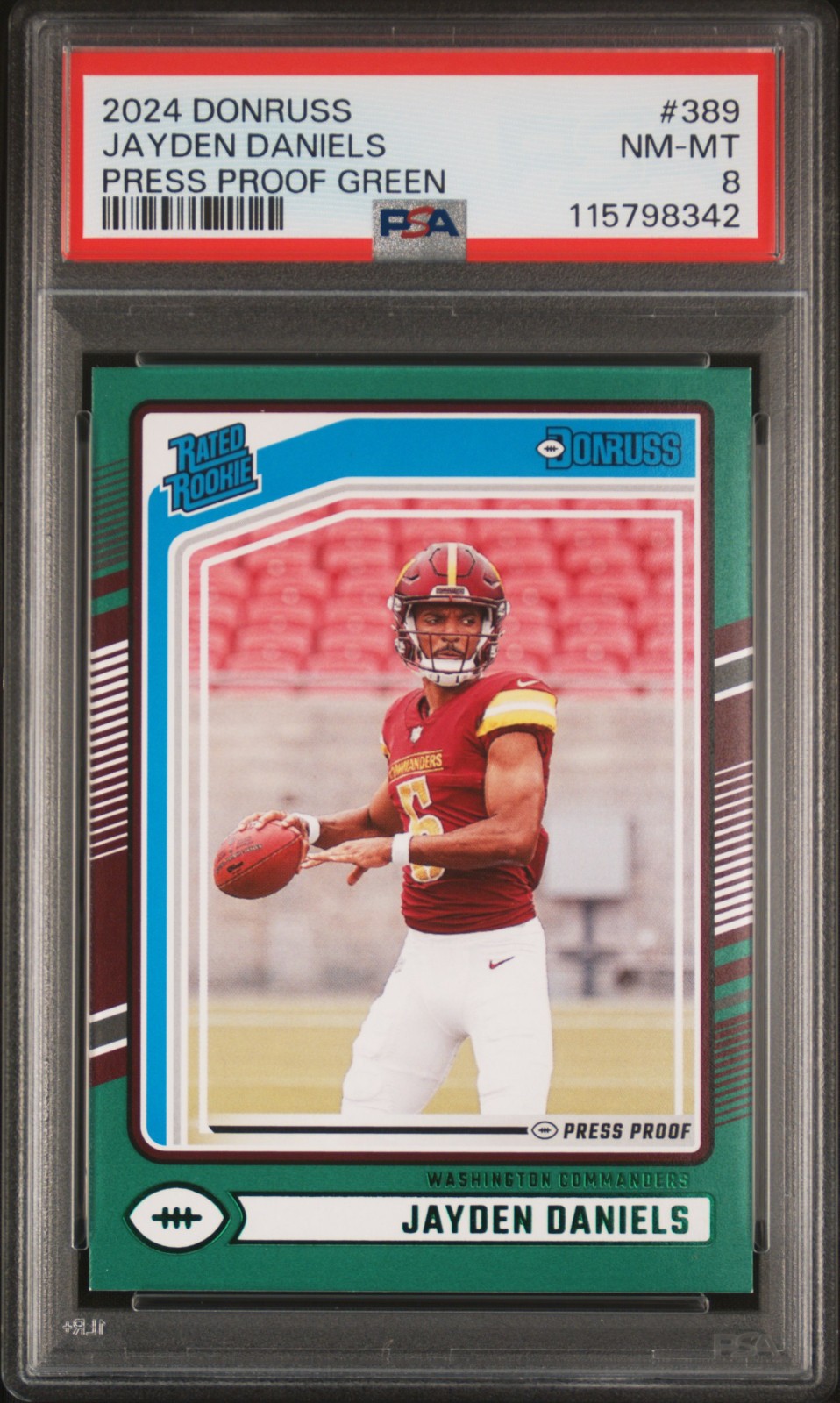 2024 Panini Donruss - Jayden Daniels #389 Press Proof Green (RC) PS PSA 8